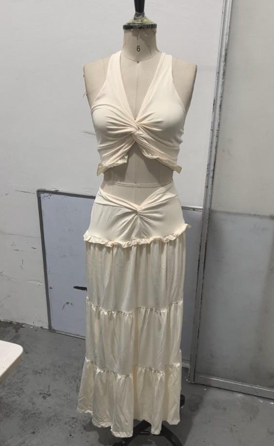 Damen Maxikleid mit raffiniertem Knoten-Design und Rüschen Drune