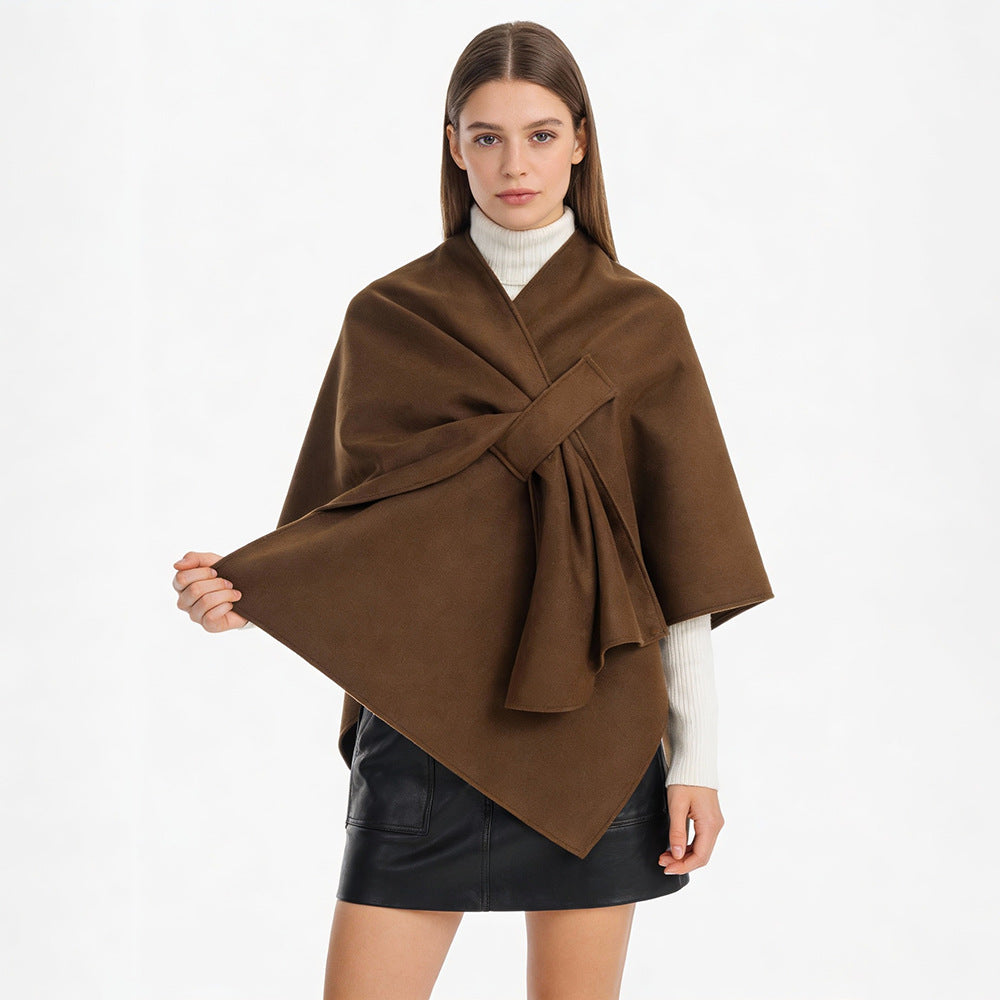 Damen Eleganter Wickel‑Cape mit Knotenverschluss und fließender Drapierung Drune