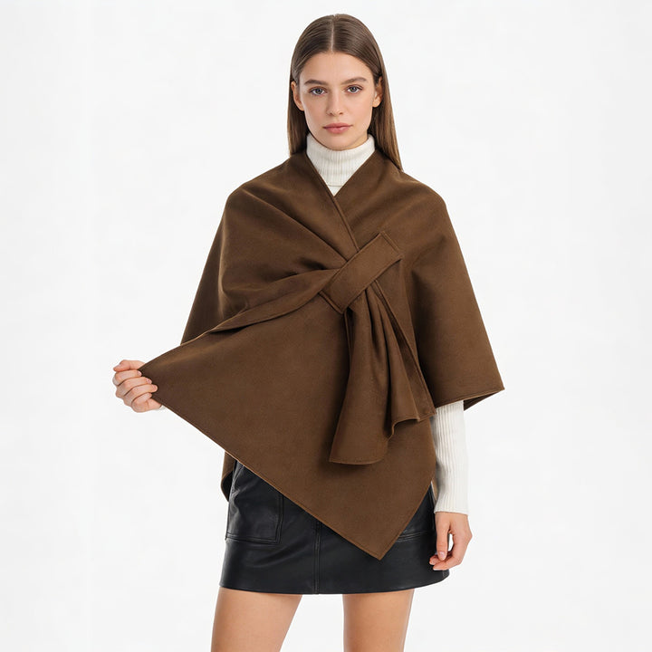 Damen Eleganter Wickel‑Cape mit Knotenverschluss und fließender Drapierung Drune