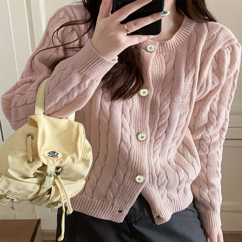 Damen Grobstrick Cardigan mit eleganten Knopfdetails und langem Arm Drune