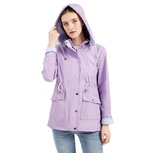 Damen Wetterfeste Regenjacke mit verstellbarem Kapuzenkragen und Taillenzug Drune