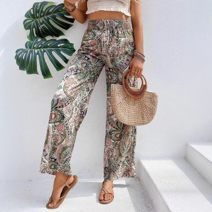 Damen weite Palazzo-Hose mit elastischem Bund und paisley Muster Drune