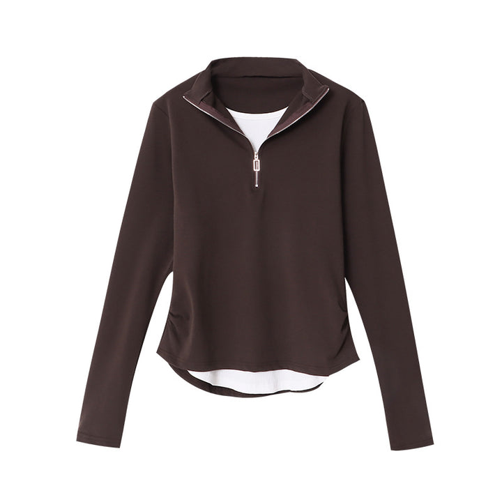 Damen hochgeschlossener Pullover mit Reißverschluss Drune