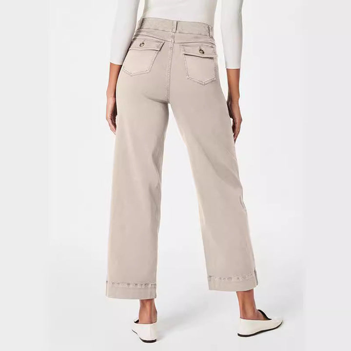 Damen Weite High-Waist Hose mit modischen Knopfdetails Drune