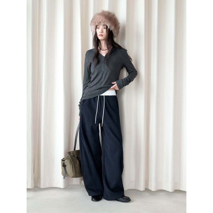 Damen Lässige Sweathose im Palazzoschnitt mit hoher Taille, Kordelzug und Seitentaschen Drune