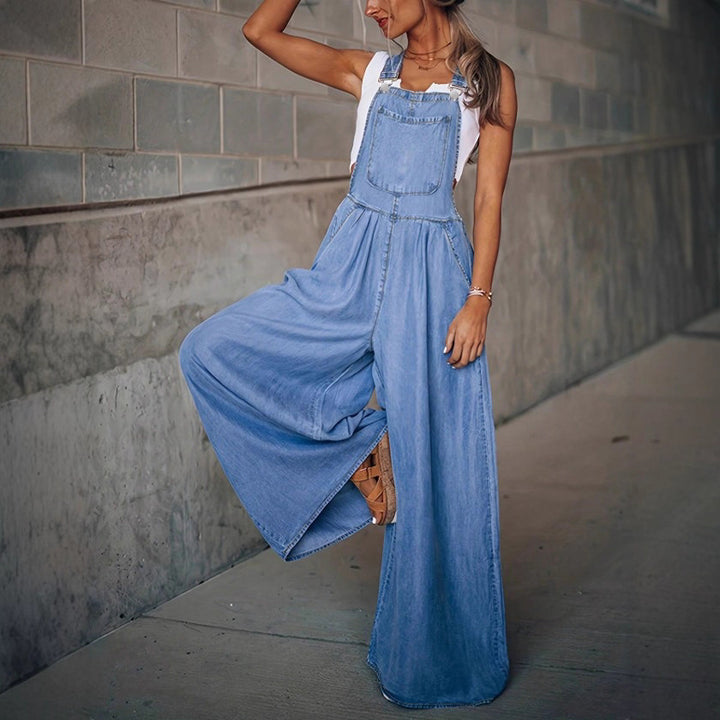 Damen weite Denim-Latzhose im Palazzo-Stil Drune