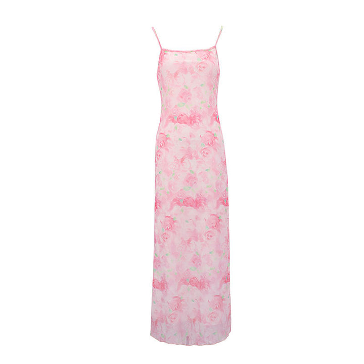 Damen elegantes Blumenmuster Maxikleid Drune