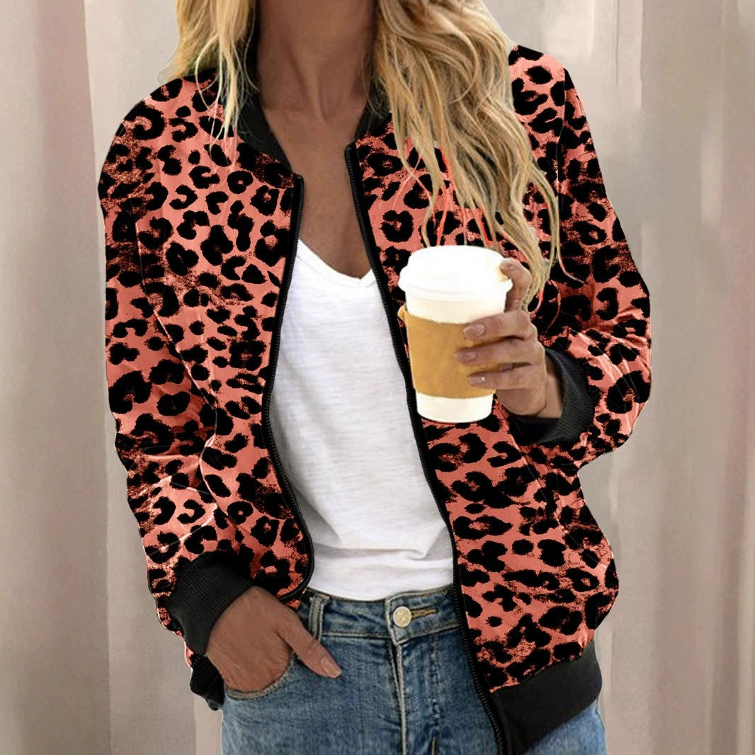 Damen sportliche Leopardenmuster Bomberjacke Drune