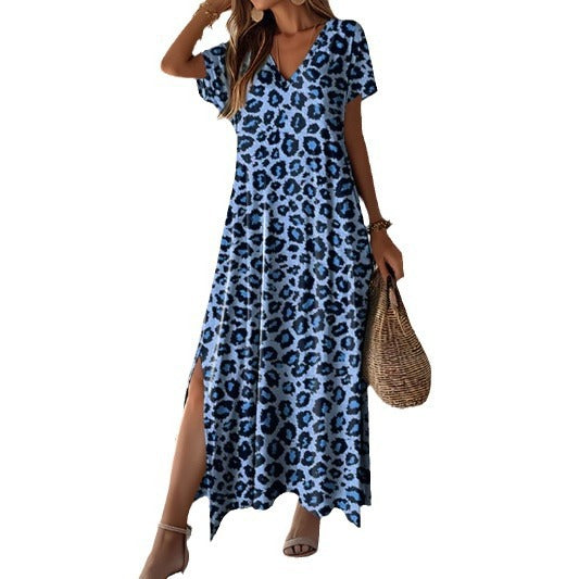 Damen Leoparden-Print Hochgeschlitztes Maxikleid Drune