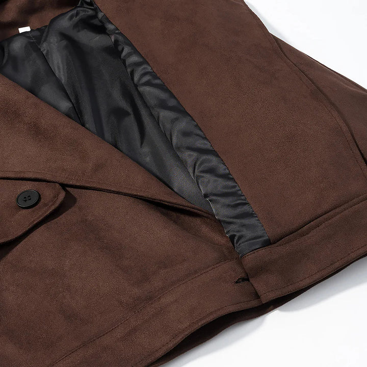 Damen nan kurze Veloursoptik-Jacke mit breitem Teddykragen und Bindegürtel Drune