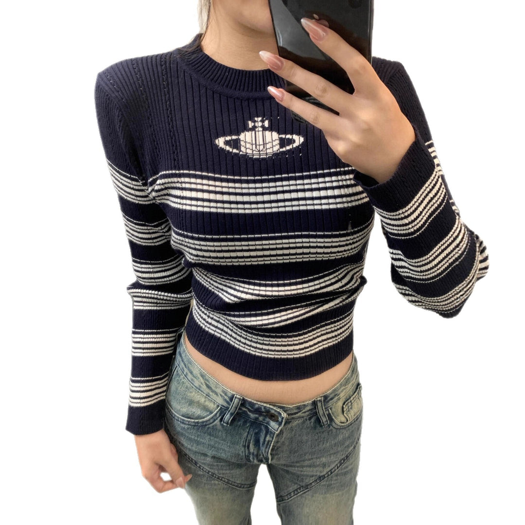Damen Modischer Rippstrickpullover mit Streifen Drune