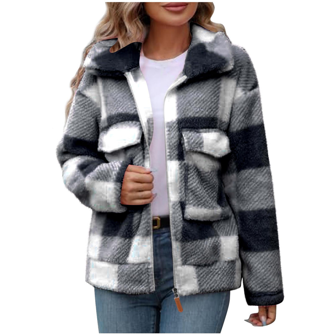 Damen Fleece-Jacke mit Karomuster und praktischen Taschen Drune
