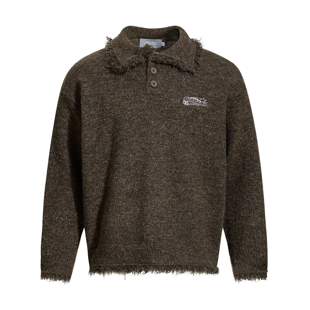 Unisex Grobgestrickter Polokragen-Pullover mit Fransenbesatz Drune