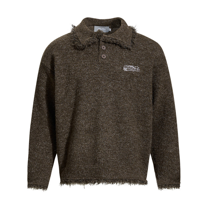 Unisex Grobgestrickter Polokragen-Pullover mit Fransenbesatz Drune