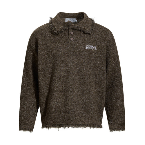 Unisex Grobgestrickter Polokragen-Pullover mit Fransenbesatz Drune