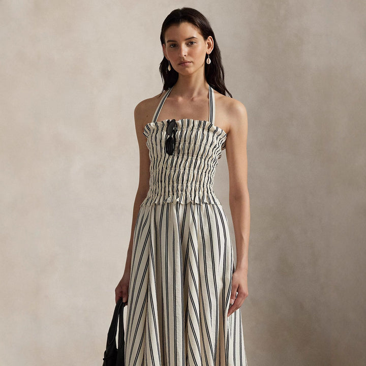 Damen nan Midikleid mit gerafftem Smock-Oberteil, abnehmbarem Neckholder und Eingrifftaschen Drune