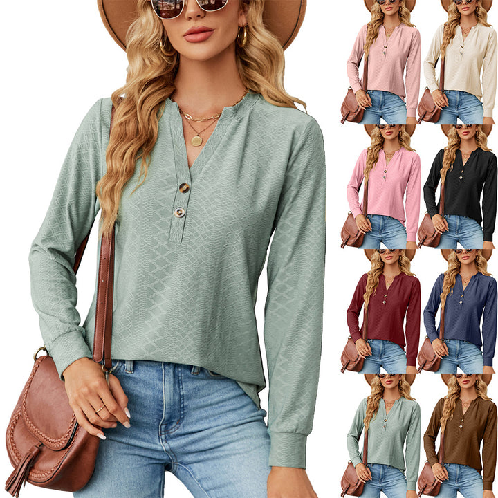Damen Langarmshirt mit modischem Henley-Ausschnitt und strukturiertem Design Drune