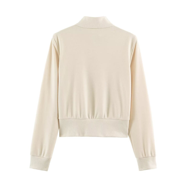 Damen Kurz geschnittene Sweatjacke mit ornamentalem Zierkordel‑Besatz und Stehkragen Drune