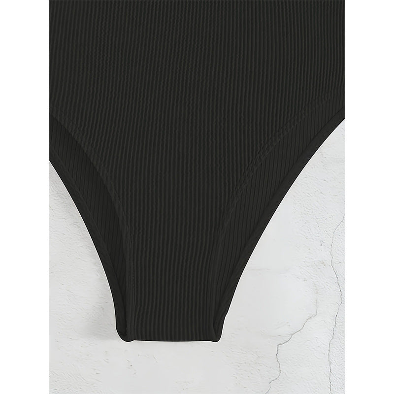 Damen Einteiler Badeanzug mit elegantem V-Ausschnitt und dekorativem Ring Drune