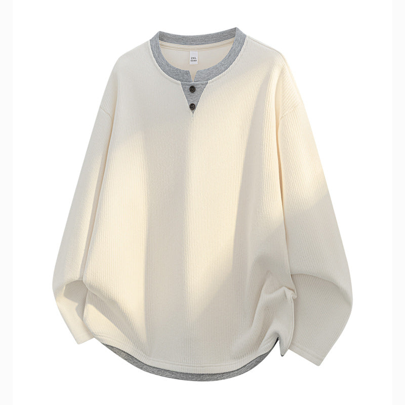 Herren Oversize-Henley-Sweatshirt mit Waffelstruktur & Knopfleiste Drune