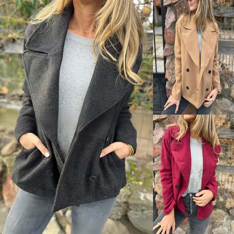 Damen Kurzer Wollmix-Mantel mit großem Schalkragen, doppelreihiger Knopfleiste und Eingrifftaschen Drune