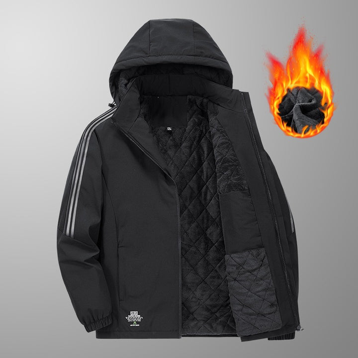 Herren Wattierte Kapuzen-Übergangsjacke mit gesteppter Teddy-Innenfütterung und markanten Ärmellängsstreifen Drune
