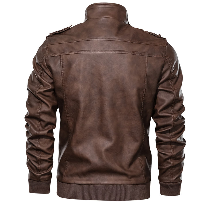 Herren Biker-Pilotjacke aus Kunstleder mit hohem Kragen, Schulterklappen und Rippbündchen Drune
