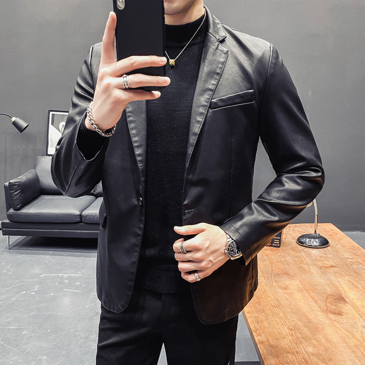Herren Slim-Fit Lederblazer mit taillierter Silhouette und klassischem Reverskragen Drune