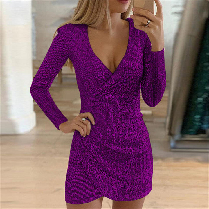 Damen Funkelndes Partykleid mit figuroptimierendem Schnitt und V-Ausschnitt Drune