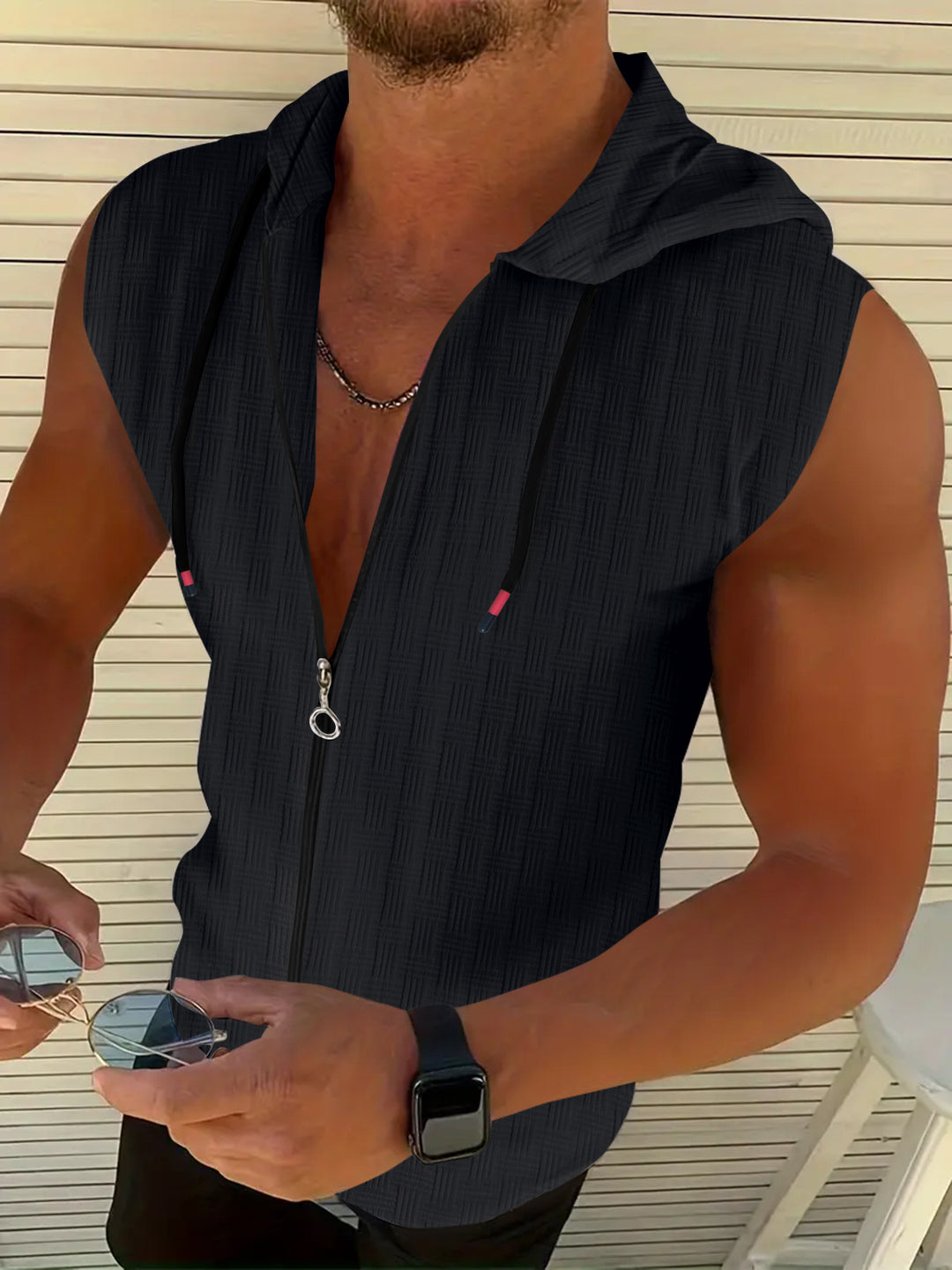 Herren Bequeme Ärmellose Zip-Up Hoodie Drune