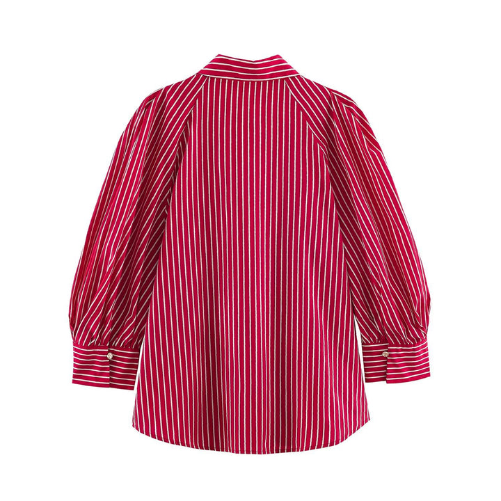 Damen Längsgestreifte Oversize-Hemdbluse mit betonten Puffärmeln Drune