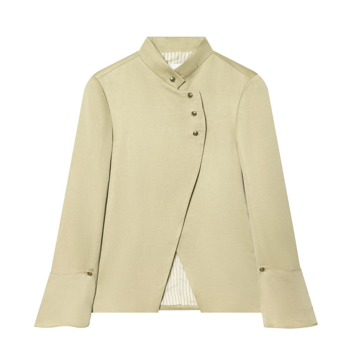 Damen Asymmetrischer Kurzblazer mit Stehkragen und Zierknopfleiste Drune