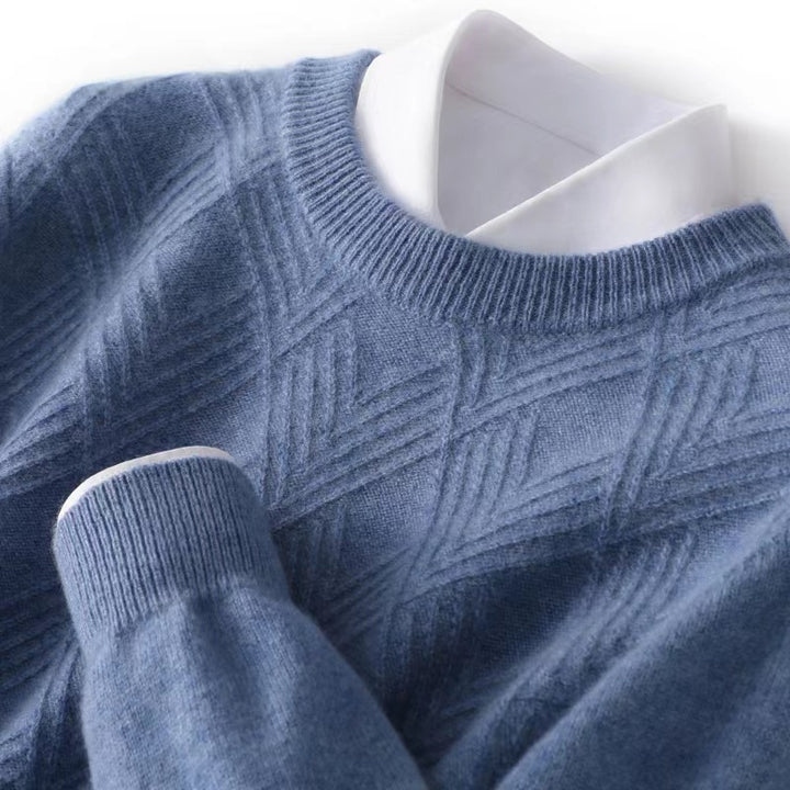 Herren Feiner Strukturstrickpullover mit kurzem Stehkragen und Diamant‑Relief Drune
