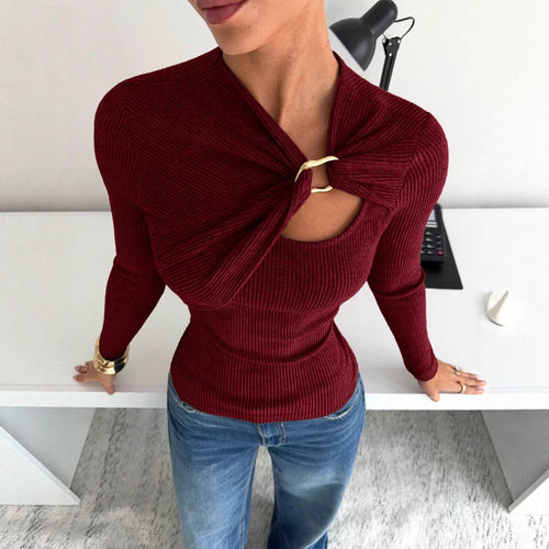 Damen Elegantes asymmetrisches Oberteil mit hochwertigem Knotendesign Drune