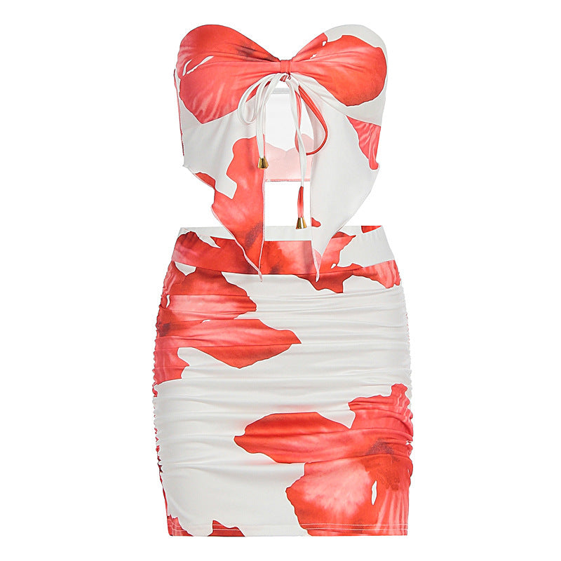 Damen figurbetontes Kleid mit floralem Design und Raffungsdetails Drune