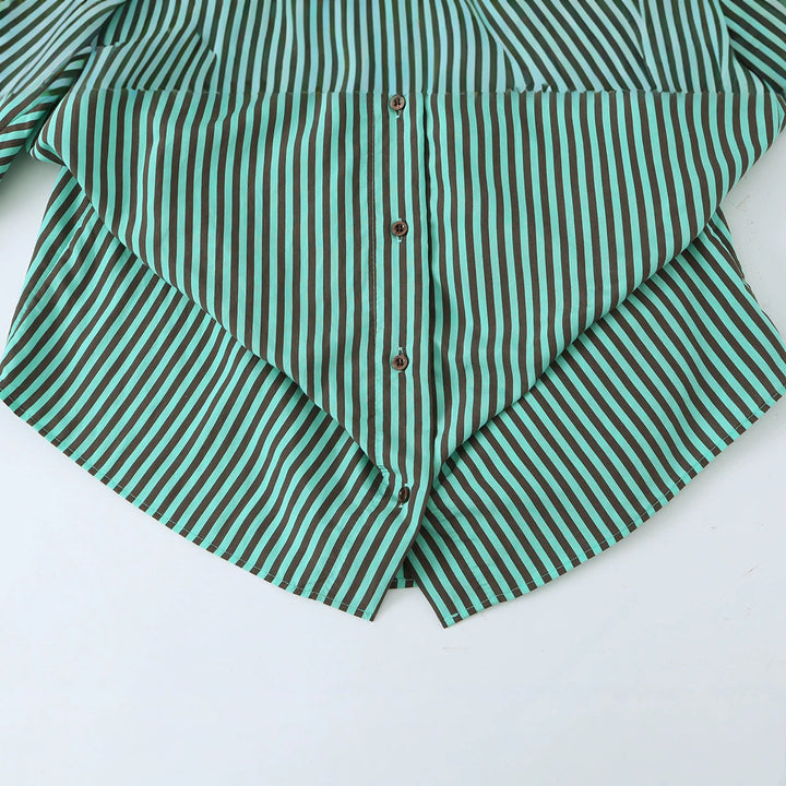 Damen Oversize-Hemd mit diagonaler Streifenoptik, asymmetrischem Zipfel-Saum und Brusttasche Drune