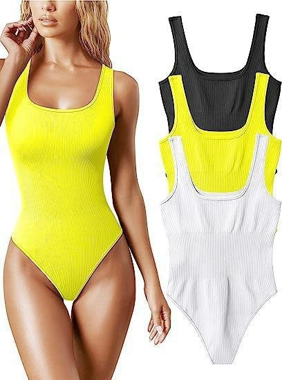 Damen Sportlicher Einteiler Badeanzug mit raffinierten Rippdetails Drune