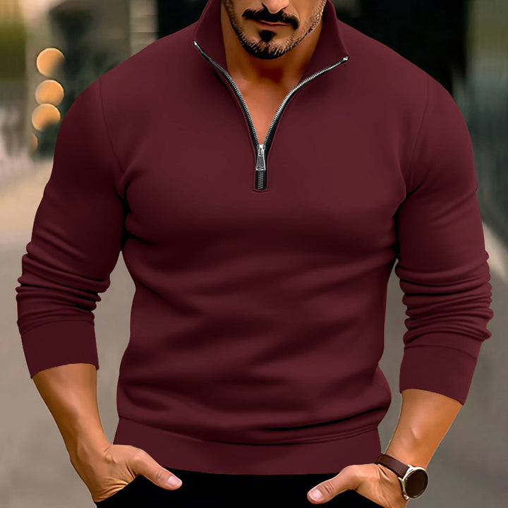 Herren nan taillierter Feinstrickpullover mit kurzem Reißverschluss und Stehkragen Drune