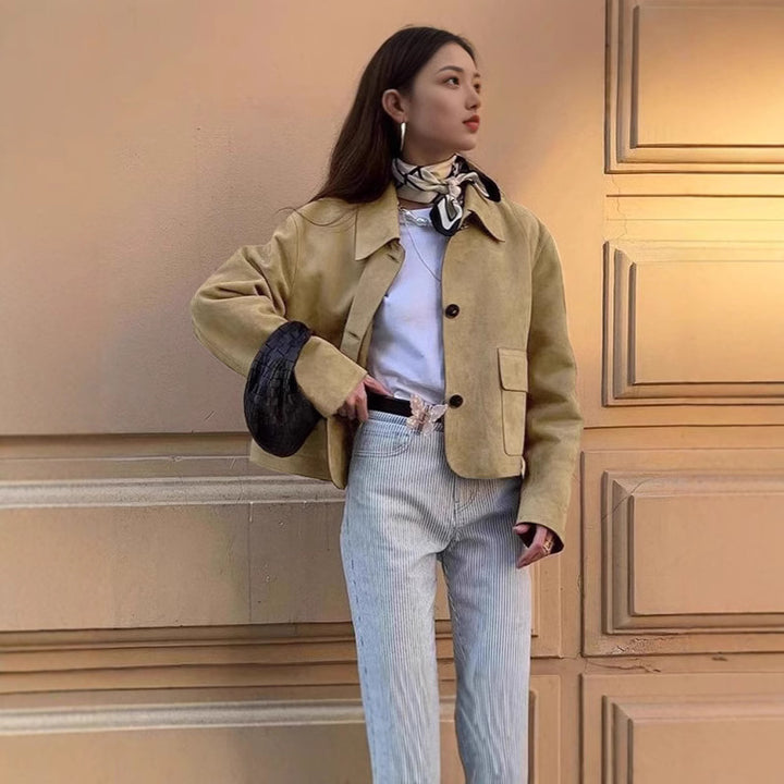 Damen Elegante Kunstlederjacke mit angedeuteten Taschen Drune