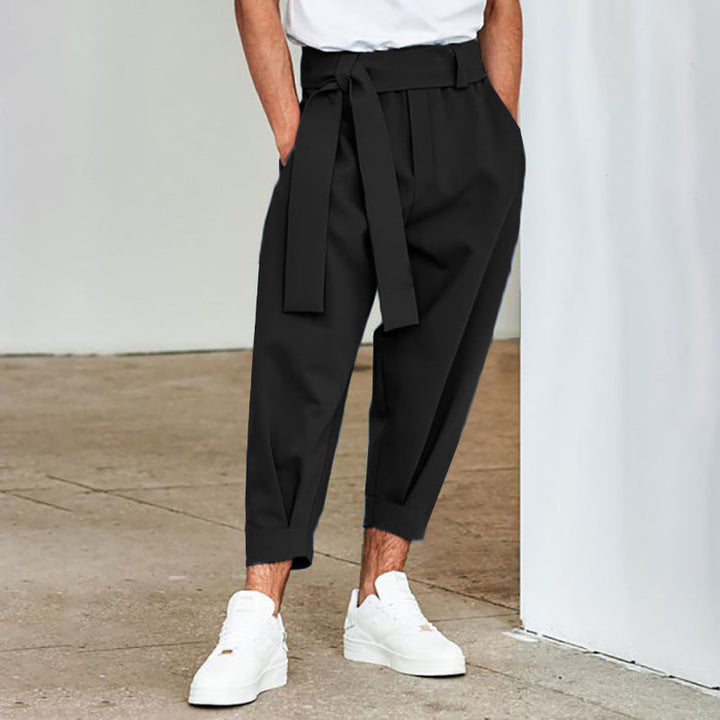 Herren elegante Freizeithose mit bindbarem Taillenband und weitem Schnitt Drune