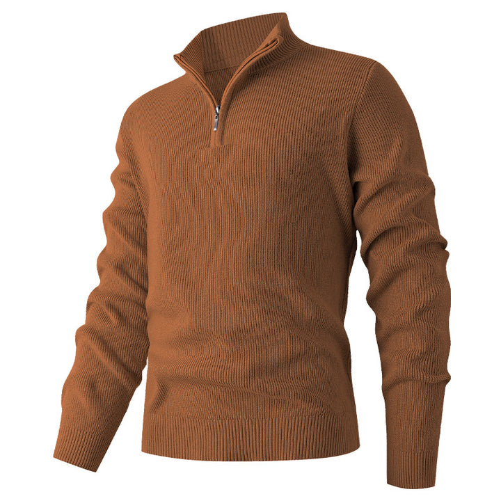 Herren Feinstrick‑Halbzip‑Pullover mit geripptem Mockneck und schlanker Passform Drune