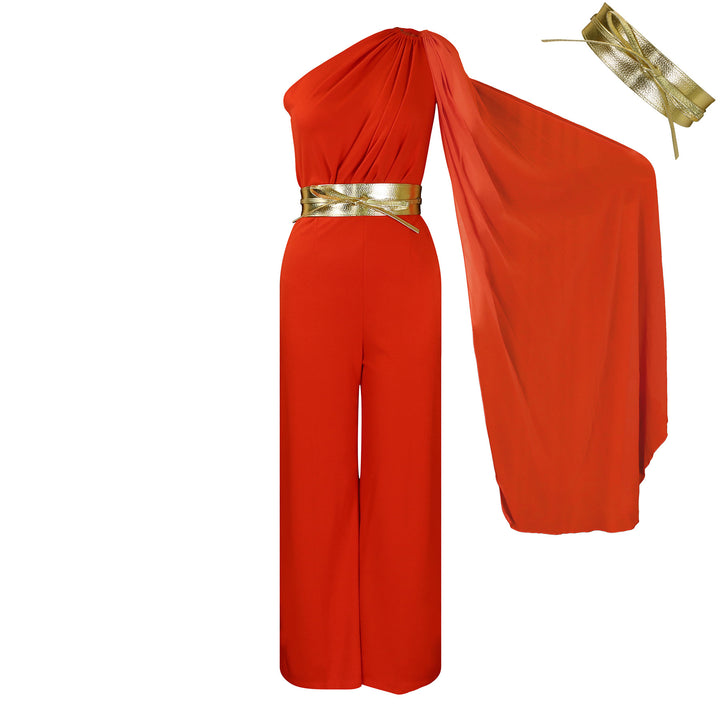 Damen Eleganter Einteiler mit asymmetrischem Design und schimmerndem Gürtel Drune