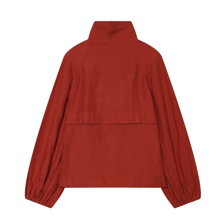 Damen Kurzjacke mit hohem Stehkragen, durchgehender Knopfleiste und Tunnelzug Drune
