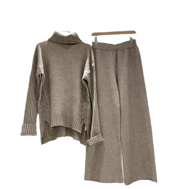 Damen modisches Strickset mit hohem Kragen und weitem Bein Drune