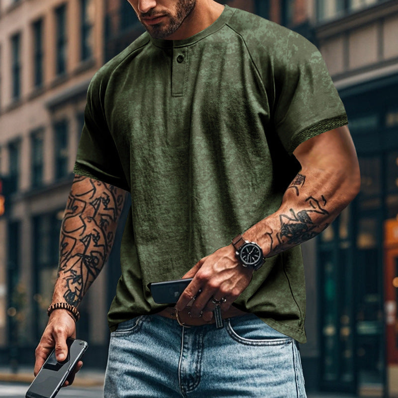 Herren Kurzarm-Henley-Shirt mit strukturierten Akzenten und sportlichem Schnitt Drune
