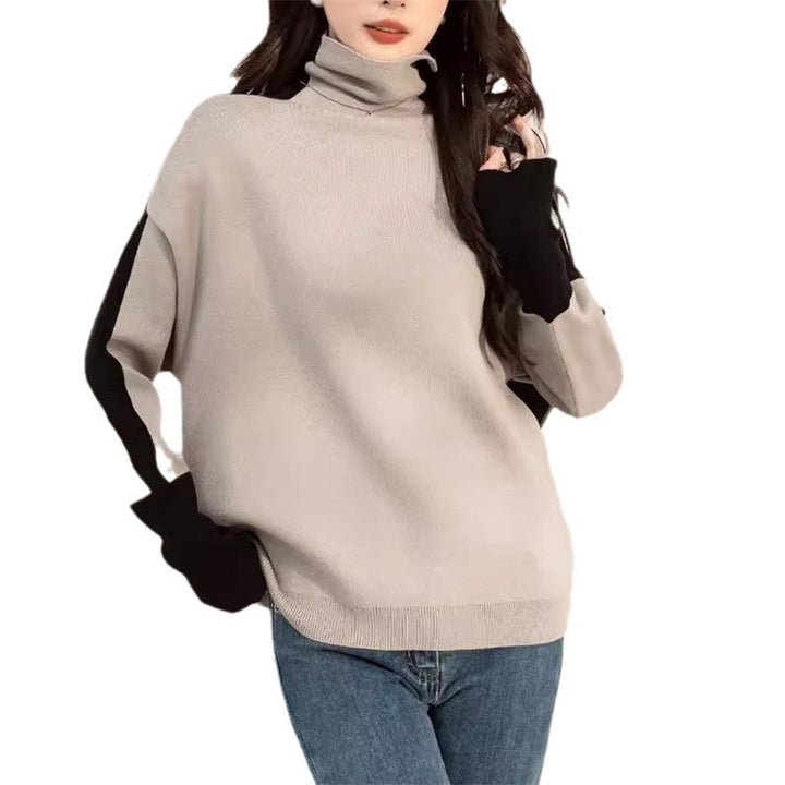 Damen Lässiger Rollkragenpullover mit Kontrastärmel Drune