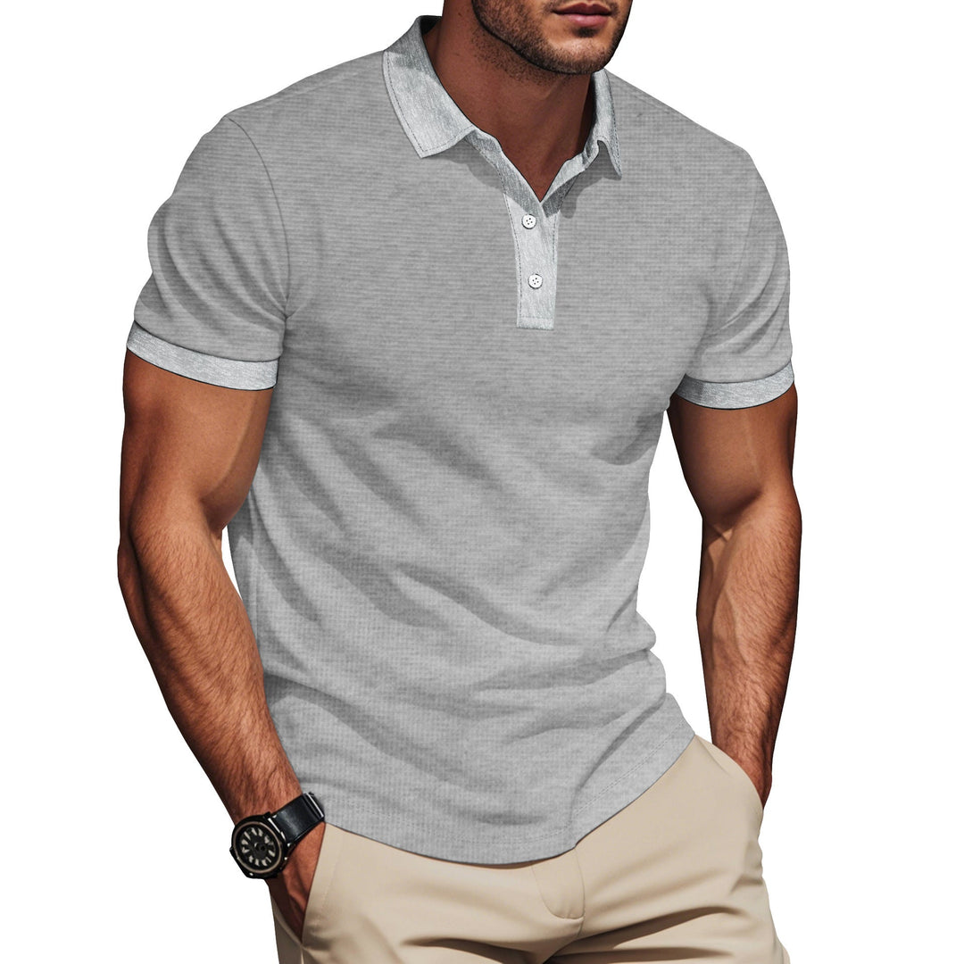 Herren nan elegantes Struktur-Poloshirt mit Kentkragen, kurzer Knopfleiste und atmungsaktivem Stretchjersey Drune