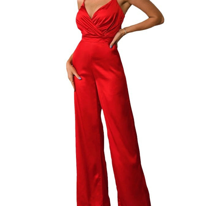 Damen eleganter Jumpsuit mit schmalen Trägern und einem fließenden Schnitt Drune