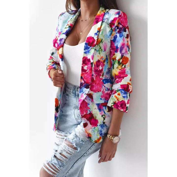 Damen Blumenblazer mit modischem Schnitt und lockeren Ärmeln Drune