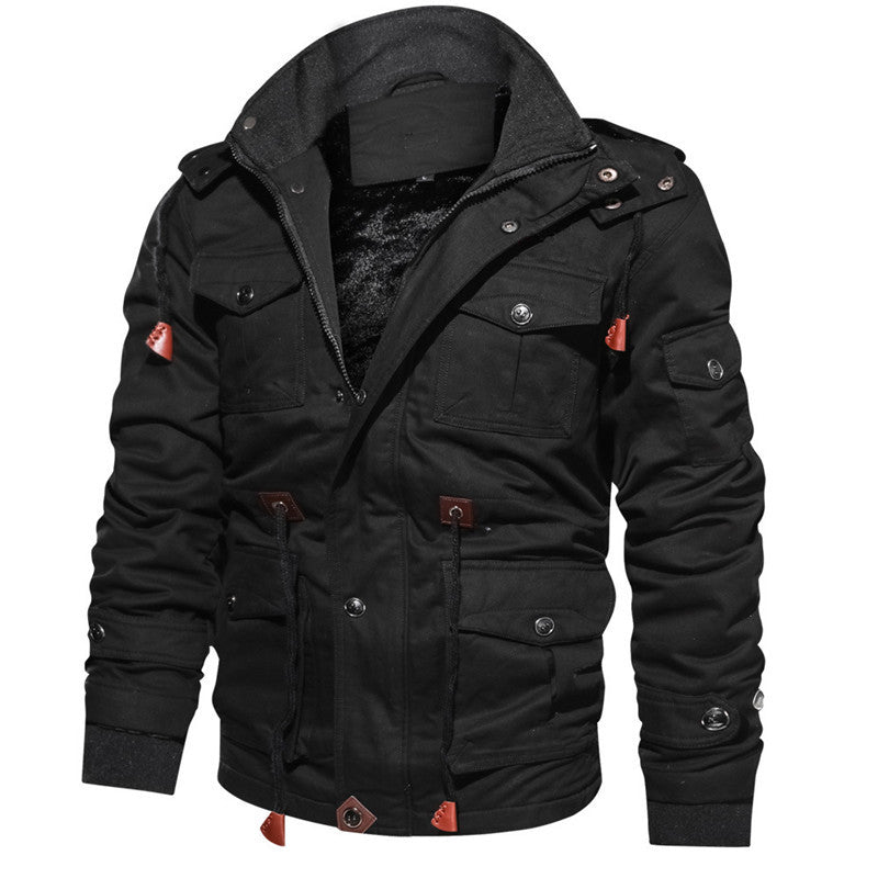 Herren Thermo-gefütterte Canvas-Feldjacke mit Kapuze und Multifunktionstaschen Drune
